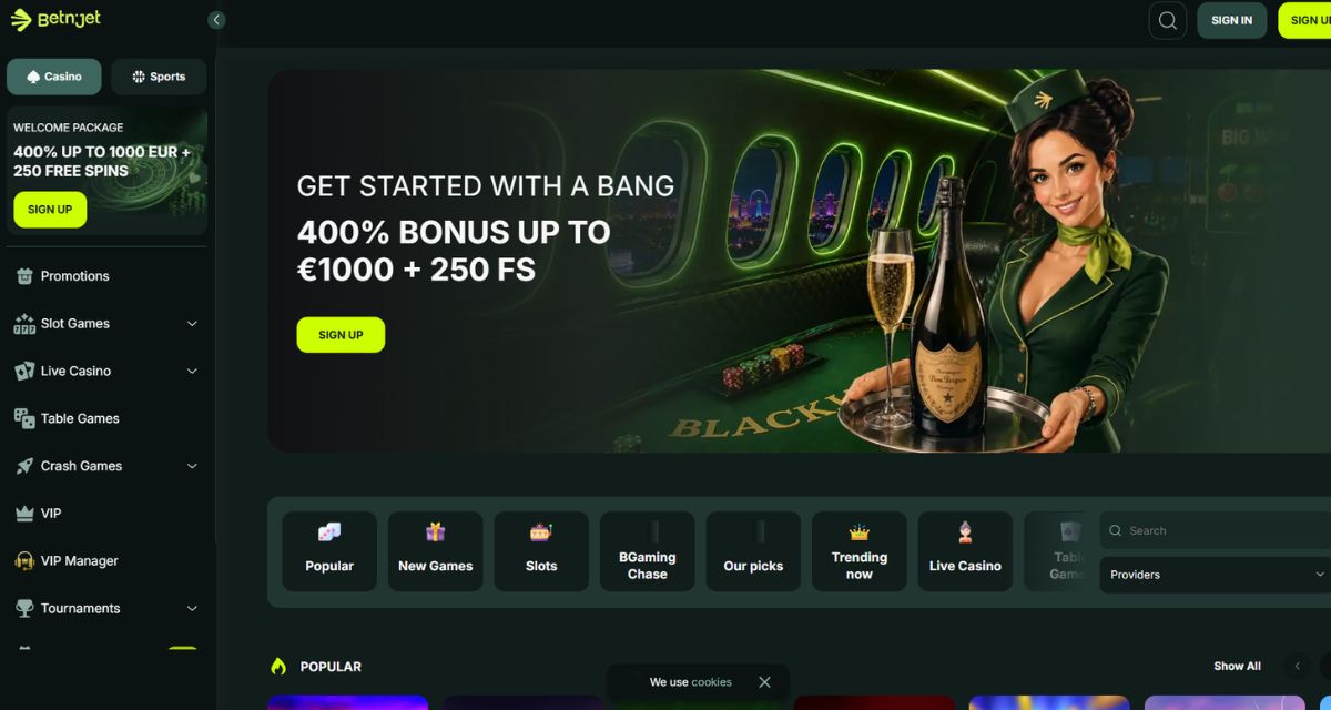 Screenshot of the BetNjet website